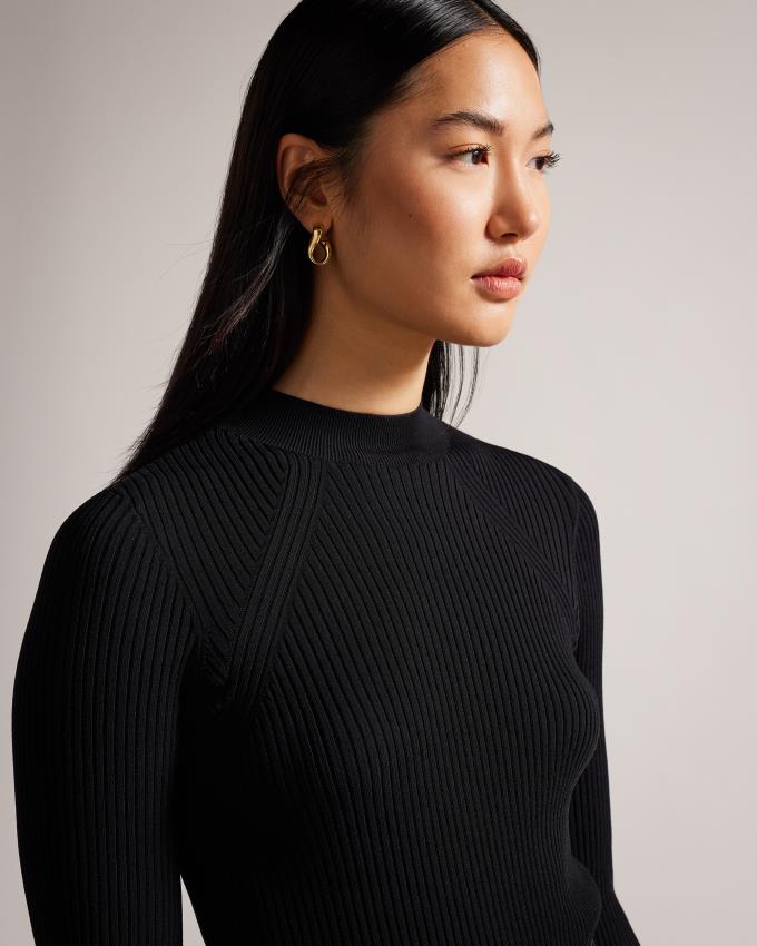 Sukienka Damskie Ted Baker Knit Bodice Midi With Faux Leather Czarne Polska | PL-ABXSV2847