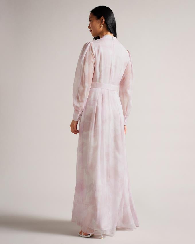 Sukienka Damskie Ted Baker Long Sleeve Maxi With Blouson Sleeve Różowe Polska | PL-XSKTV8543
