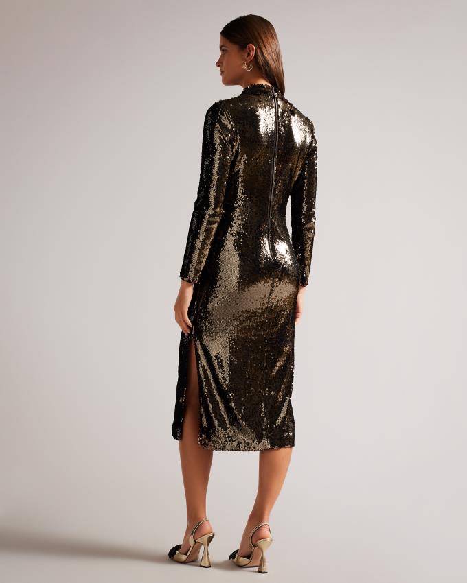 Sukienka Damskie Ted Baker Long Sleeve Sequin Tube Ciemny Brązowe Polska | PL-WKCOM6829