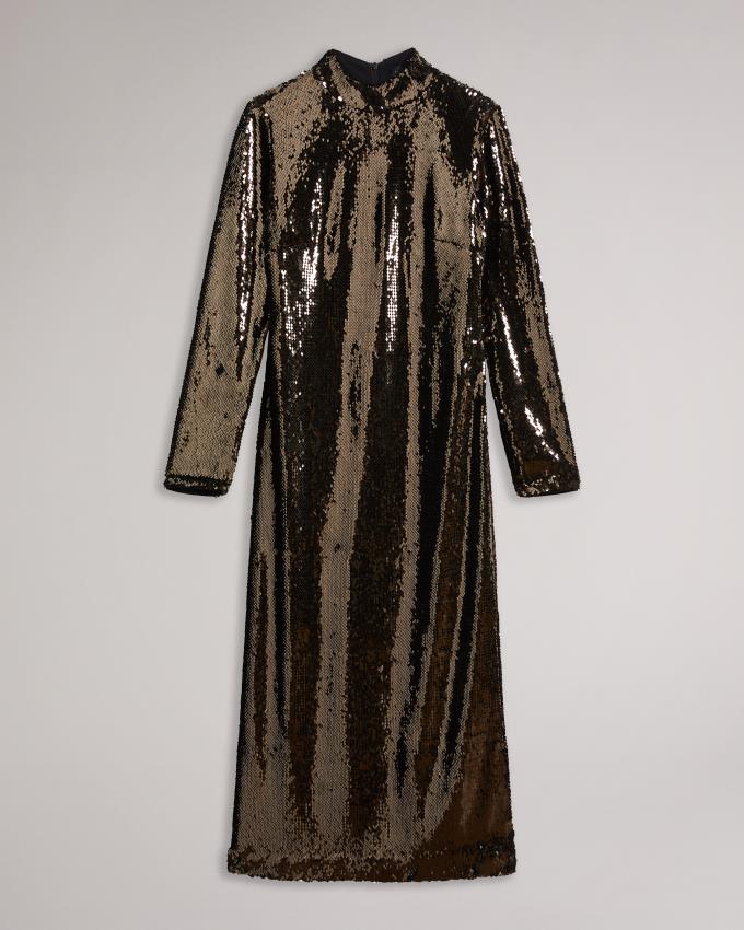 Sukienka Damskie Ted Baker Long Sleeve Sequin Tube Ciemny Brązowe Polska | PL-WKCOM6829