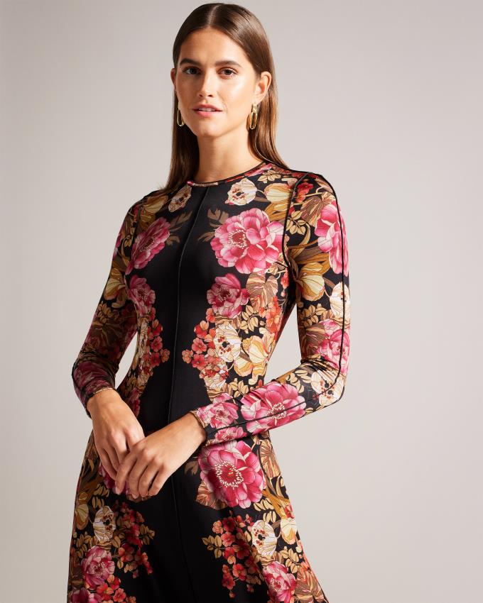 Sukienka Damskie Ted Baker Midi With Baby Lock Seams Głęboka Różowe Polska | PL-BVTAF9801