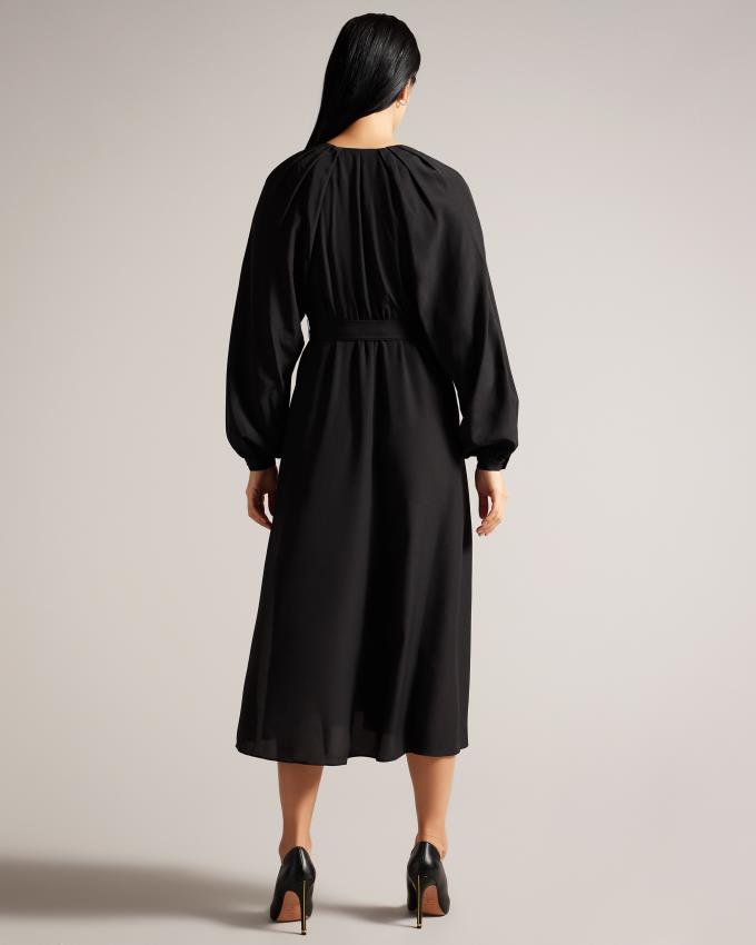 Sukienka Damskie Ted Baker Midi With Belted Waist Czarne Polska | PL-MSKCX3756