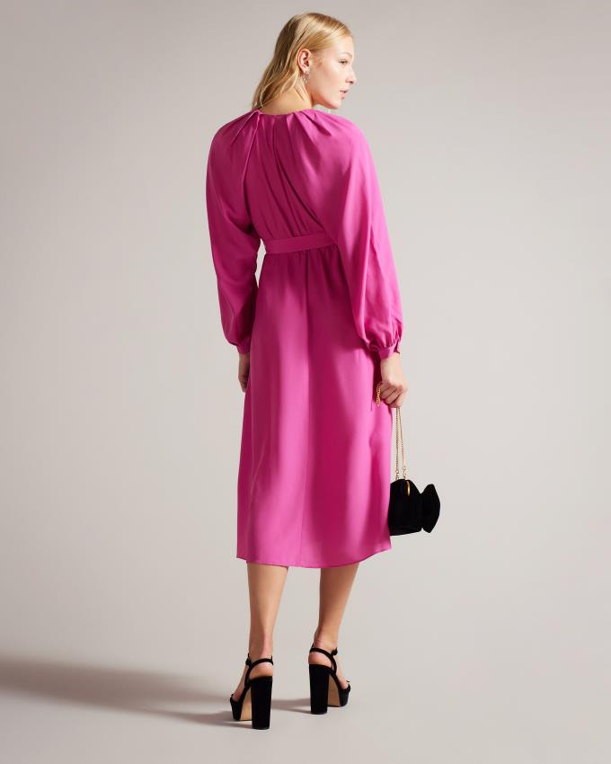 Sukienka Damskie Ted Baker Midi With Belted Waist Głęboka Różowe Polska | PL-RYUKZ1054