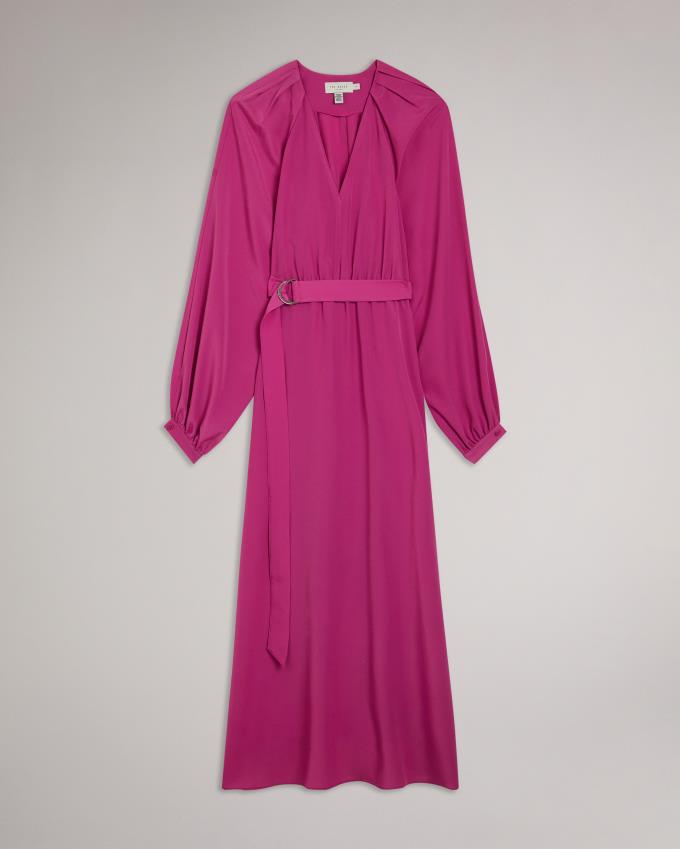 Sukienka Damskie Ted Baker Midi With Belted Waist Głęboka Różowe Polska | PL-RYUKZ1054