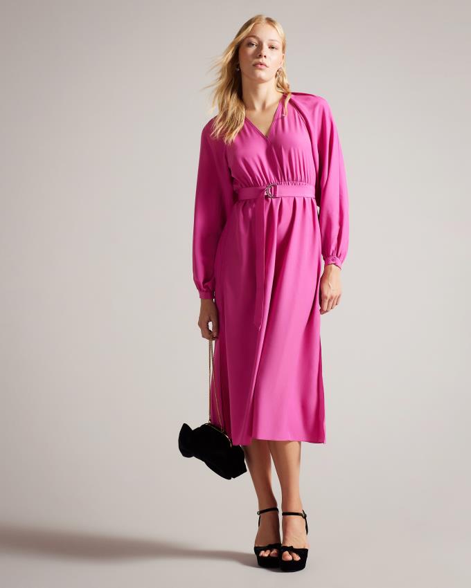 Sukienka Damskie Ted Baker Midi With Belted Waist Głęboka Różowe Polska | PL-RYUKZ1054