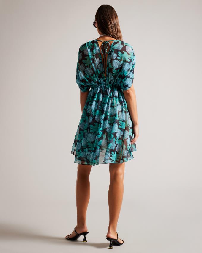 Sukienka Damskie Ted Baker Mini Floral Plunge Neck Cover Up Czarne Polska | PL-FHRGI4987
