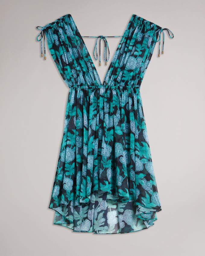 Sukienka Damskie Ted Baker Mini Floral Plunge Neck Cover Up Czarne Polska | PL-FHRGI4987