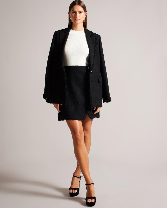Sukienka Damskie Ted Baker Mini Fringe Trim Illusion Czarne Polska | PL-XAUDB1896