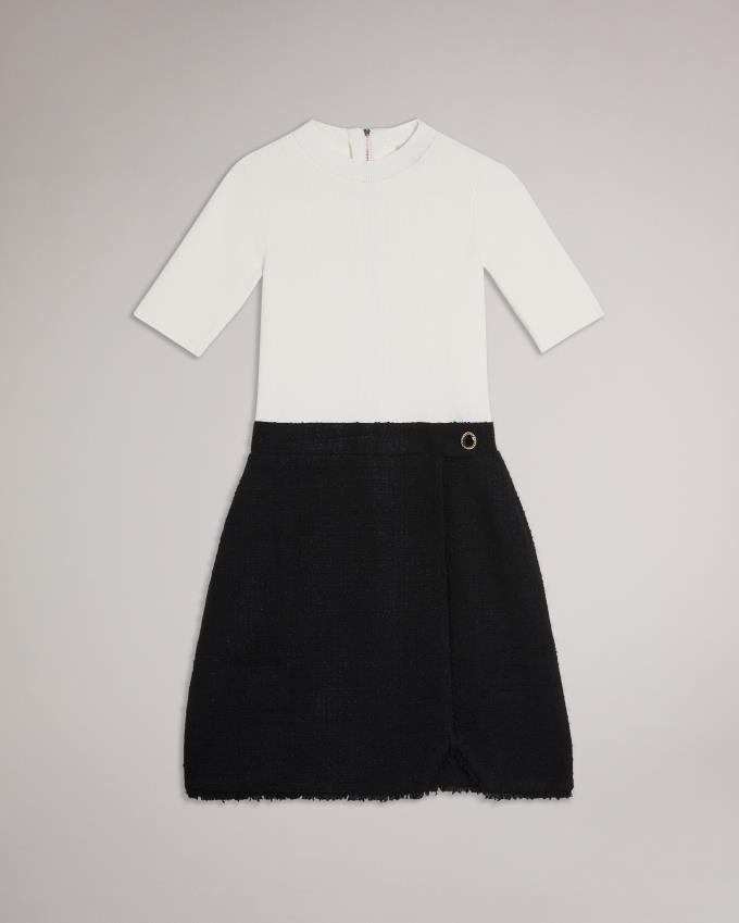 Sukienka Damskie Ted Baker Mini Fringe Trim Illusion Czarne Polska | PL-XAUDB1896