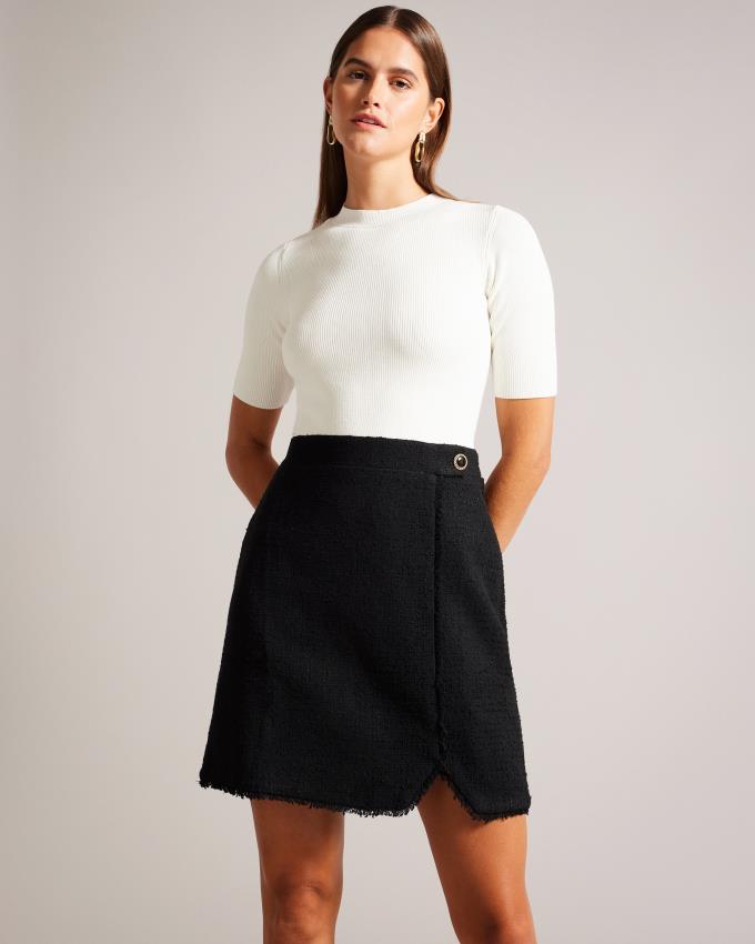 Sukienka Damskie Ted Baker Mini Fringe Trim Illusion Czarne Polska | PL-XAUDB1896