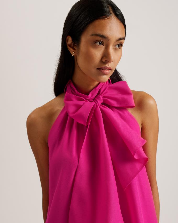 Sukienka Damskie Ted Baker Organza Maxi With Neck Głęboka Różowe Polska | PL-BAZFW1684