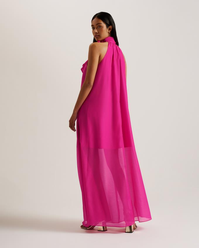 Sukienka Damskie Ted Baker Organza Maxi With Neck Głęboka Różowe Polska | PL-BAZFW1684