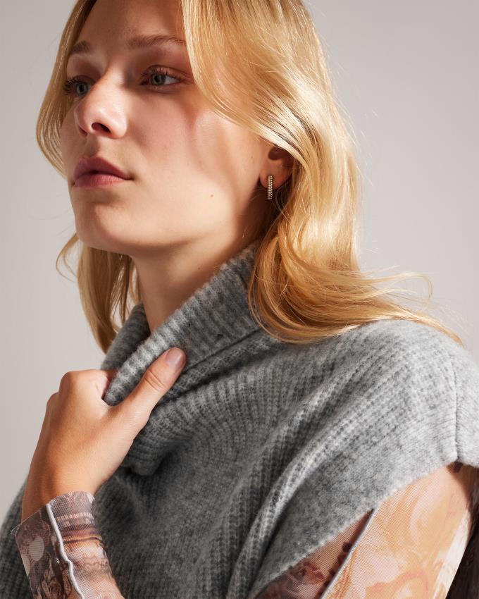 Sukienka Damskie Ted Baker Oversized Funnel Neck Knitted Midi Szare Polska | PL-WORYC0294