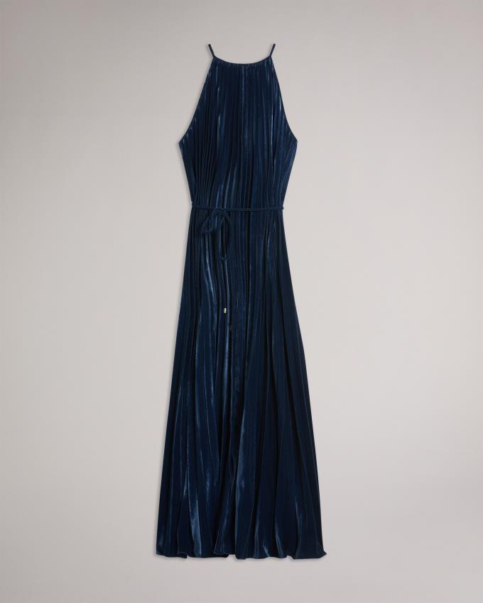 Sukienka Damskie Ted Baker Pleated Halterneck Midi Granatowe Polska | PL-YIZFH7184
