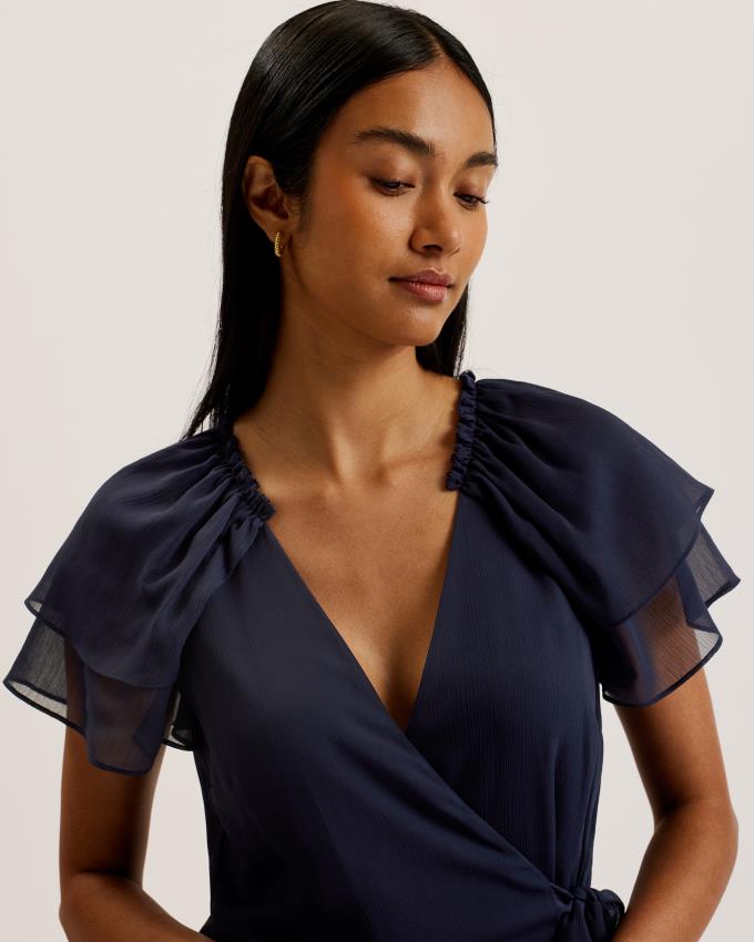 Sukienka Damskie Ted Baker Printed Angel Sleeve Wrap Ciemny Niebieskie Polska | PL-LPYZM9031