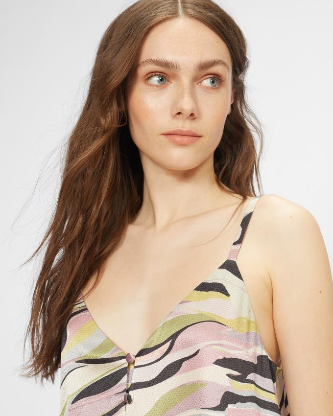 Sukienka Damskie Ted Baker Printed Button Through Cami Różowe Polska | PL-GODVW4907