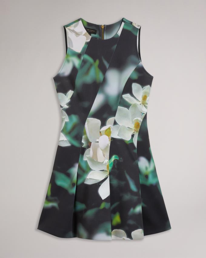 Sukienka Damskie Ted Baker Printed Neoprene Skater Czarne Polska | PL-GUSDL4391