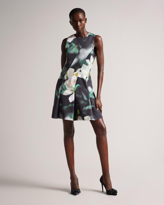 Sukienka Damskie Ted Baker Printed Neoprene Skater Czarne Polska | PL-GUSDL4391