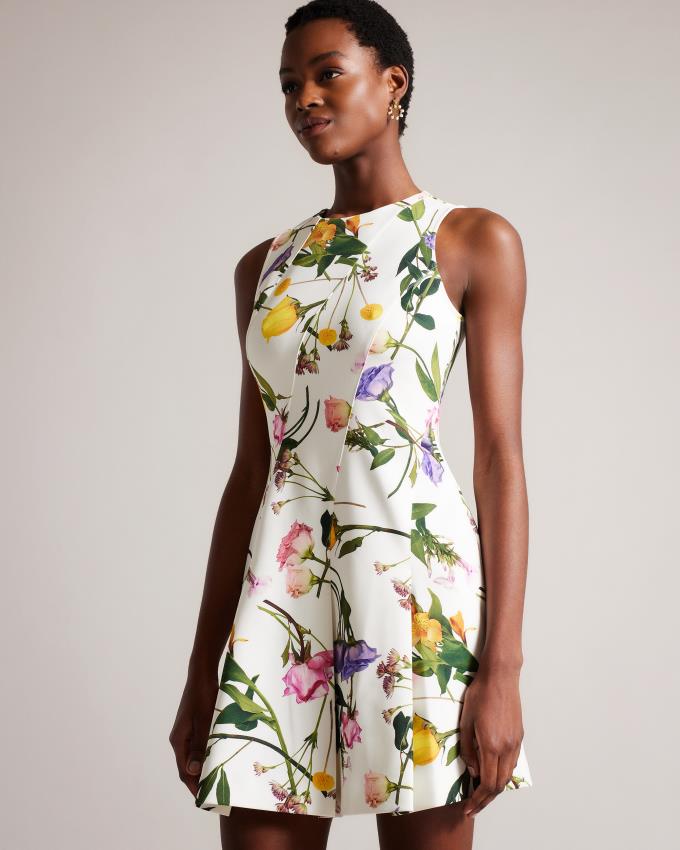 Sukienka Damskie Ted Baker Printed Neoprene Skater Białe Polska | PL-CWRKF3590