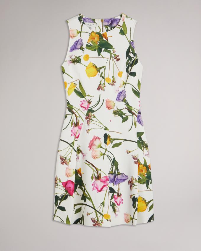 Sukienka Damskie Ted Baker Printed Neoprene Skater Białe Polska | PL-CWRKF3590