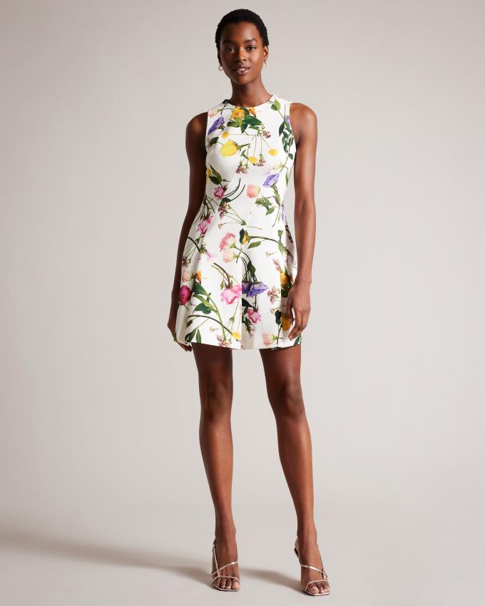 Sukienka Damskie Ted Baker Printed Neoprene Skater Białe Polska | PL-CWRKF3590
