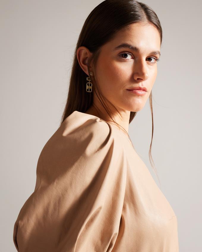 Sukienka Damskie Ted Baker Puff Sleeve Midi Brązowe Polska | PL-LCDOQ1849