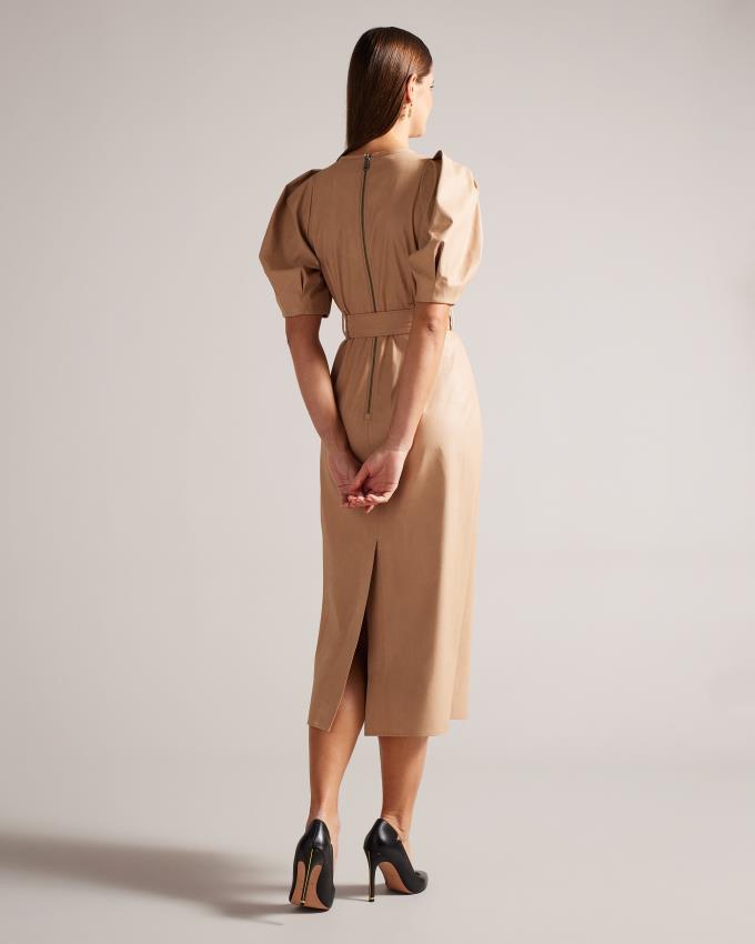 Sukienka Damskie Ted Baker Puff Sleeve Midi Brązowe Polska | PL-LCDOQ1849