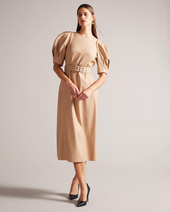 Sukienka Damskie Ted Baker Puff Sleeve Midi Brązowe Polska | PL-LCDOQ1849