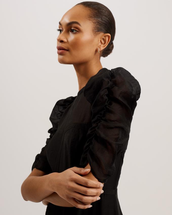Sukienka Damskie Ted Baker Puff Sleeve Midi Czarne Polska | PL-JVLKE7641