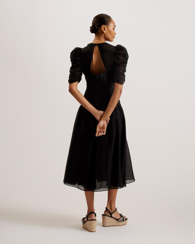 Sukienka Damskie Ted Baker Puff Sleeve Midi Czarne Polska | PL-JVLKE7641