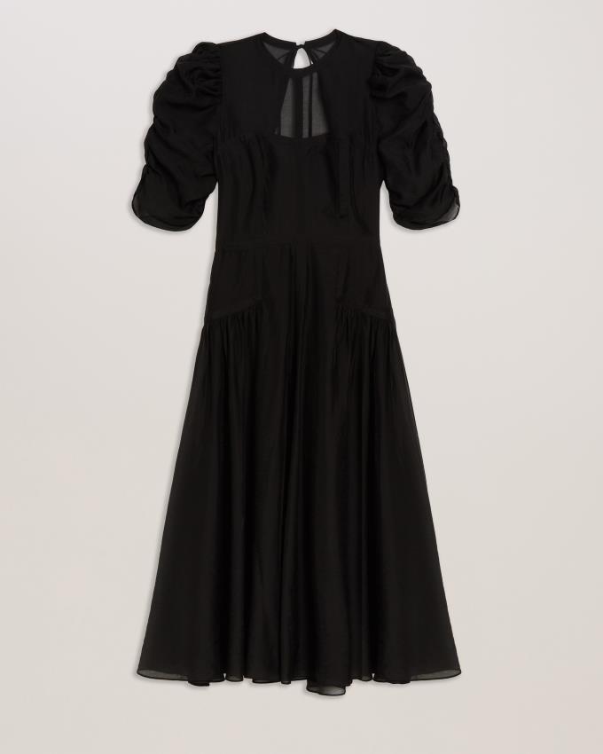 Sukienka Damskie Ted Baker Puff Sleeve Midi Czarne Polska | PL-JVLKE7641