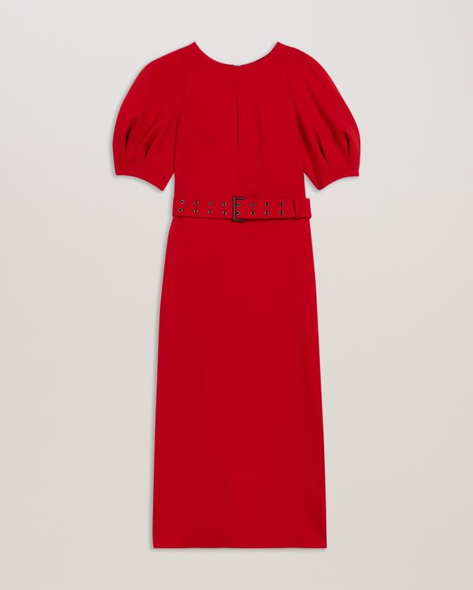 Sukienka Damskie Ted Baker Puff Sleeve Midi With Belt Czerwone Polska | PL-UKVAY5961