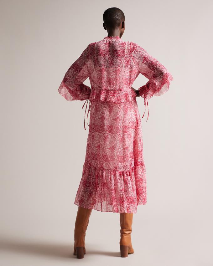 Sukienka Damskie Ted Baker Ruffle Detail Midi Białe Polska | PL-WTQJR4813