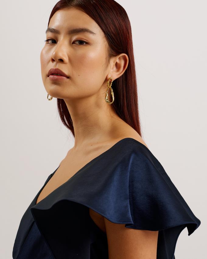 Sukienka Damskie Ted Baker Ruffle Neck Satin Midi Slip Granatowe Polska | PL-GJPRI0742