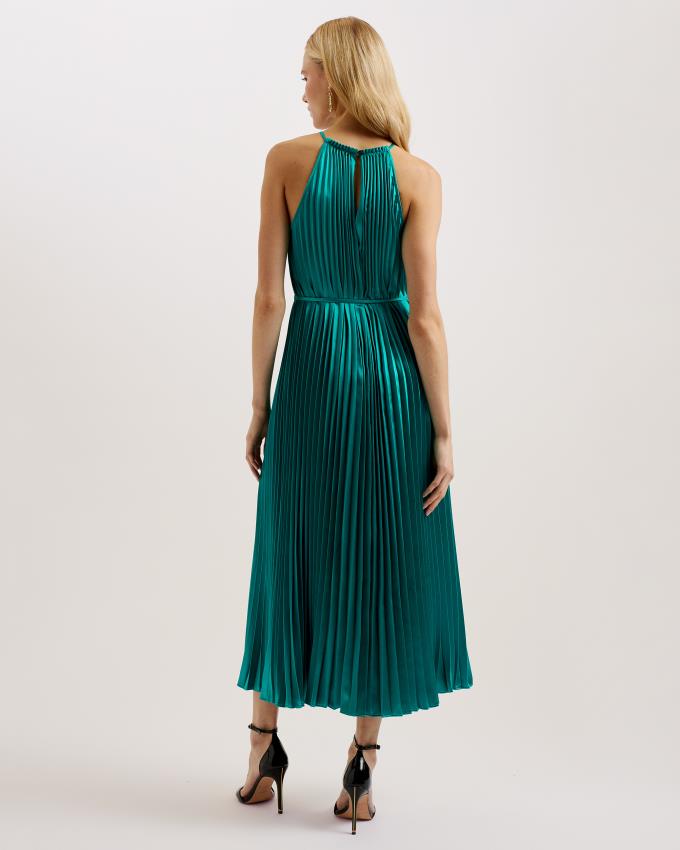 Sukienka Damskie Ted Baker Satin Pleated Halterneck Midi Zielone Polska | PL-TDRUY4853