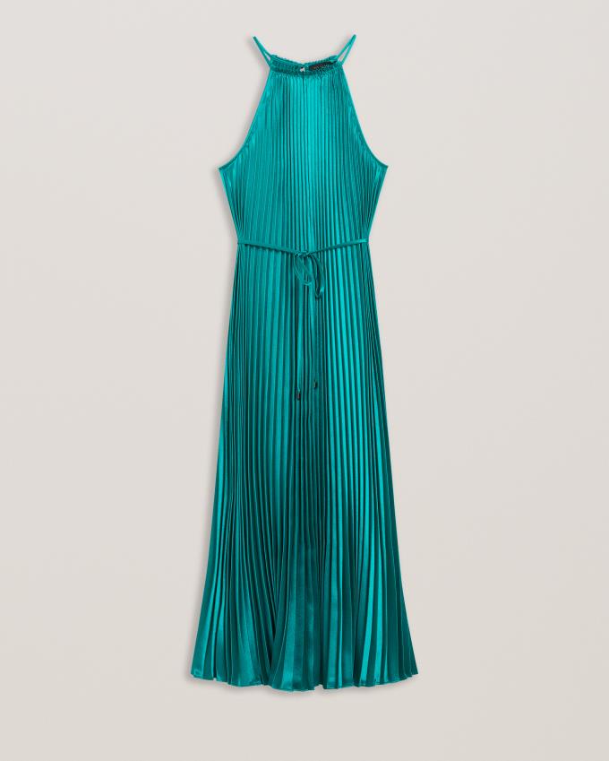 Sukienka Damskie Ted Baker Satin Pleated Halterneck Midi Zielone Polska | PL-TDRUY4853