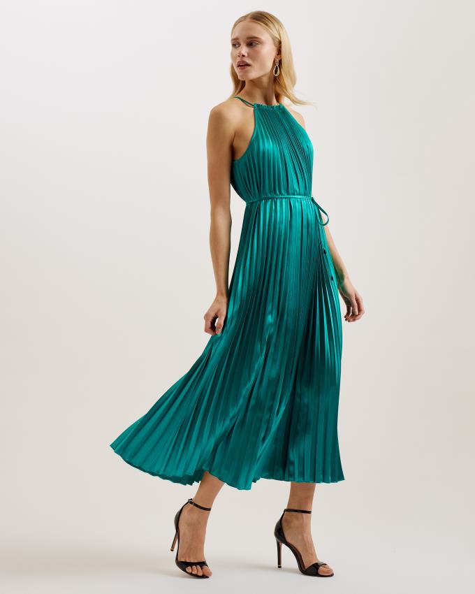 Sukienka Damskie Ted Baker Satin Pleated Halterneck Midi Zielone Polska | PL-TDRUY4853