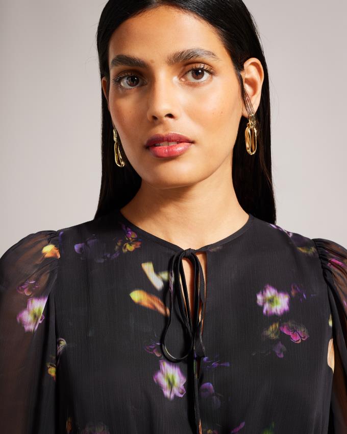 Sukienka Damskie Ted Baker Scattered Floral Ruffled Mini Czarne Polska | PL-QVYPD2015