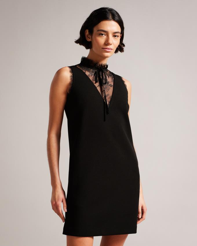 Sukienka Damskie Ted Baker Shirt With Lace Panels Czarne Polska | PL-XHEYF0438