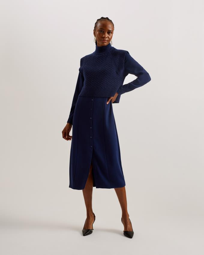 Sukienka Damskie Ted Baker Shirt With Sleeveless Knit Layer Granatowe Polska | PL-BZPFY1583