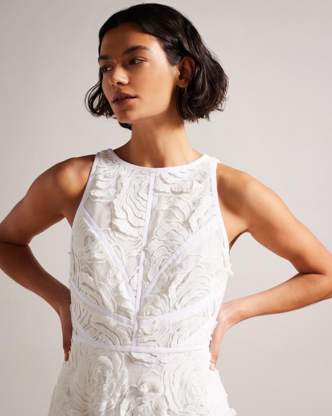 Sukienka Damskie Ted Baker Sleeveless Midaxi With Rose Texture Białe Polska | PL-ZTWUS3768