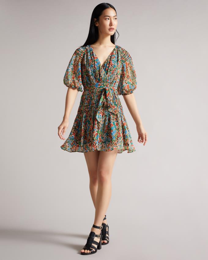 Sukienka Damskie Ted Baker Smock Panel Wrap Mini Czarne Polska | PL-RJTLS5723