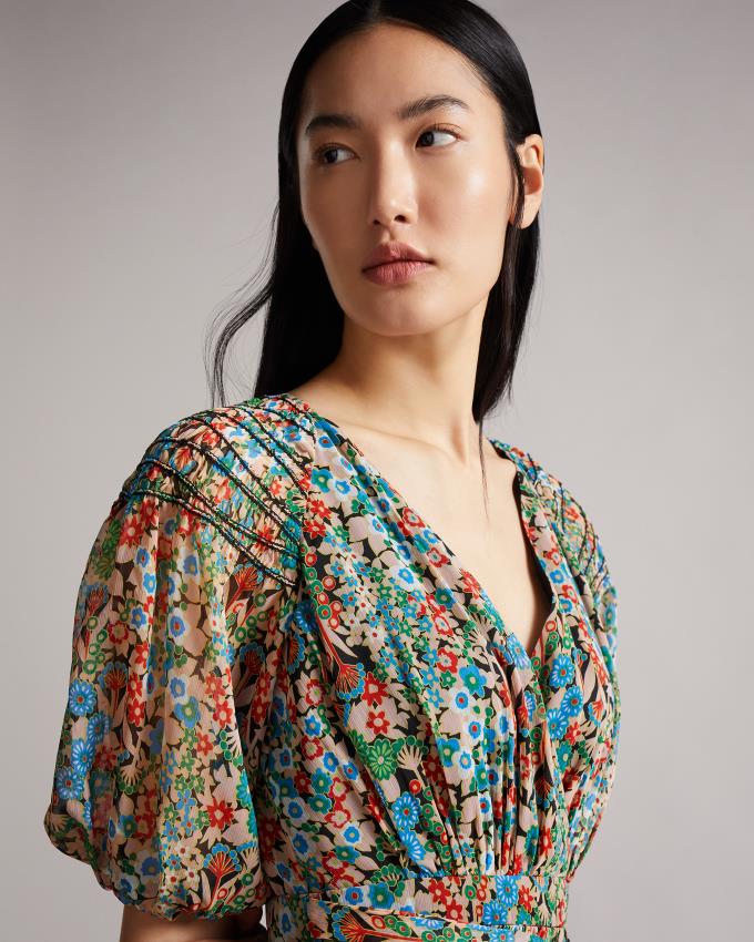 Sukienka Damskie Ted Baker Smock Panel Wrap Mini Czarne Polska | PL-RJTLS5723