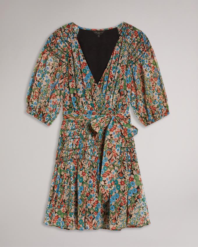 Sukienka Damskie Ted Baker Smock Panel Wrap Mini Czarne Polska | PL-RJTLS5723