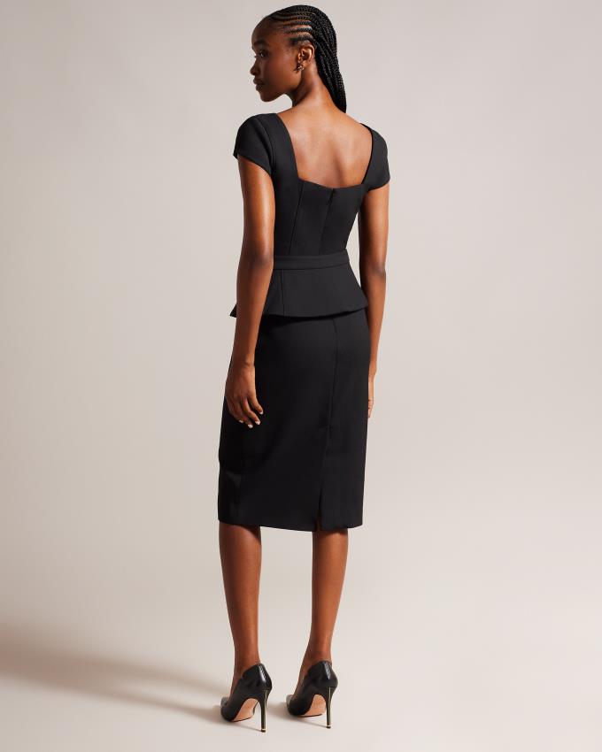 Sukienka Damskie Ted Baker Square Neck Midi Peplum Czarne Polska | PL-ZRLEW6578