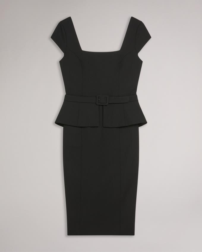 Sukienka Damskie Ted Baker Square Neck Midi Peplum Czarne Polska | PL-ZRLEW6578