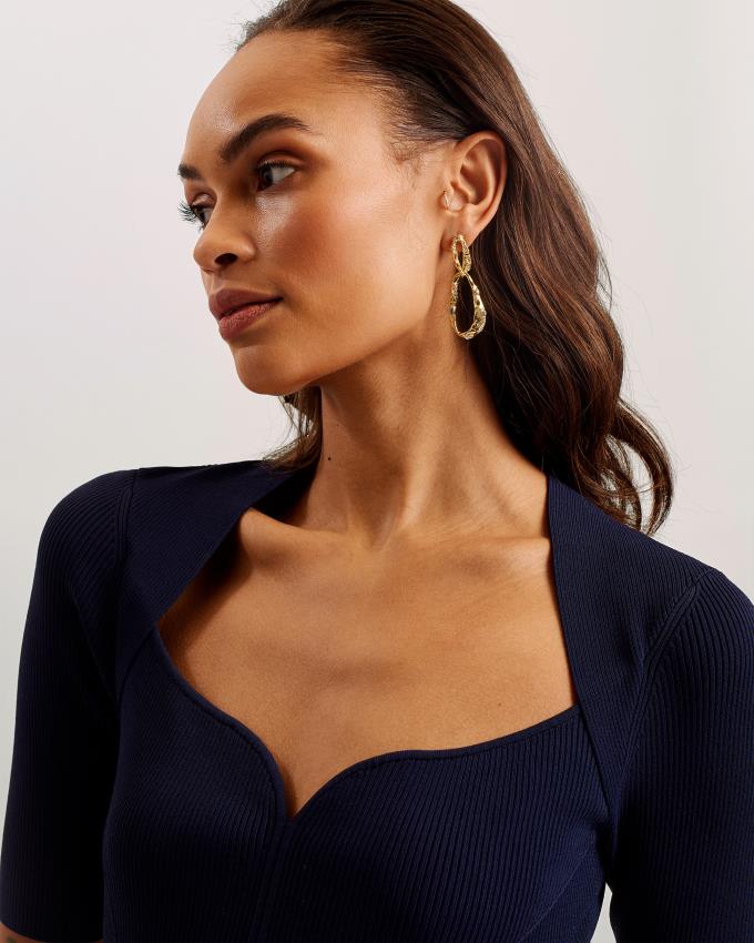 Sukienka Damskie Ted Baker Sweetheart Neckline Knit Midi Granatowe Polska | PL-AZQEG7542