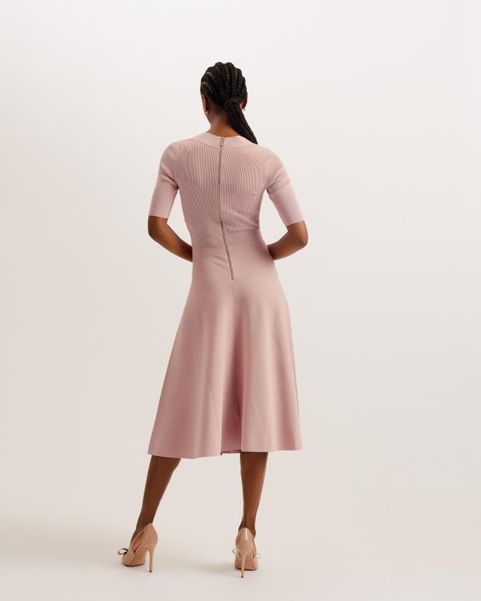 Sukienka Damskie Ted Baker Sweetheart Neckline Knit Midi Różowe Polska | PL-VUYHB6305