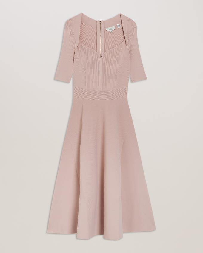 Sukienka Damskie Ted Baker Sweetheart Neckline Knit Midi Różowe Polska | PL-VUYHB6305