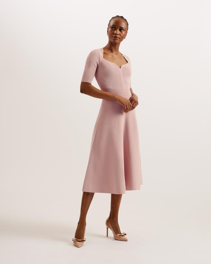 Sukienka Damskie Ted Baker Sweetheart Neckline Knit Midi Różowe Polska | PL-VUYHB6305